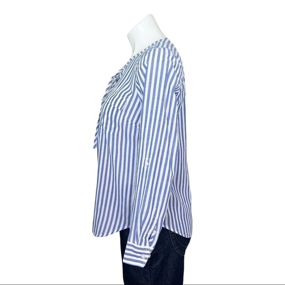 Talbots Pullover Blouse Blue Stripe Long Sleeve 100% Cotton Sp - Picture 3 of 7